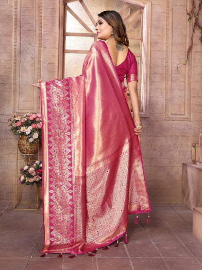 Anaita Peach Tissue Silk With Weaving Saree With Blouse
