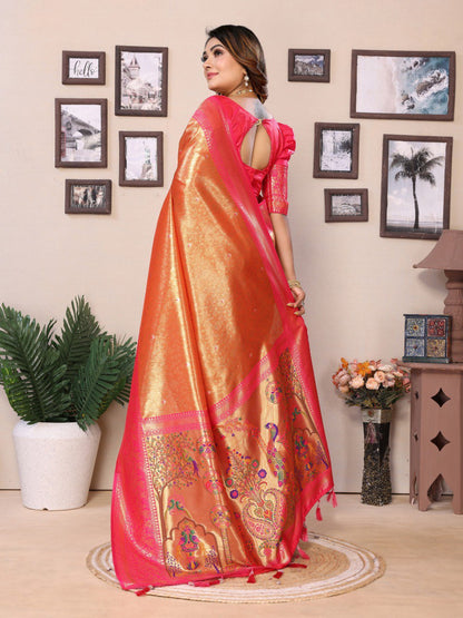 Anaita Orange Tissue Silk With Weaving Saree With Blouse