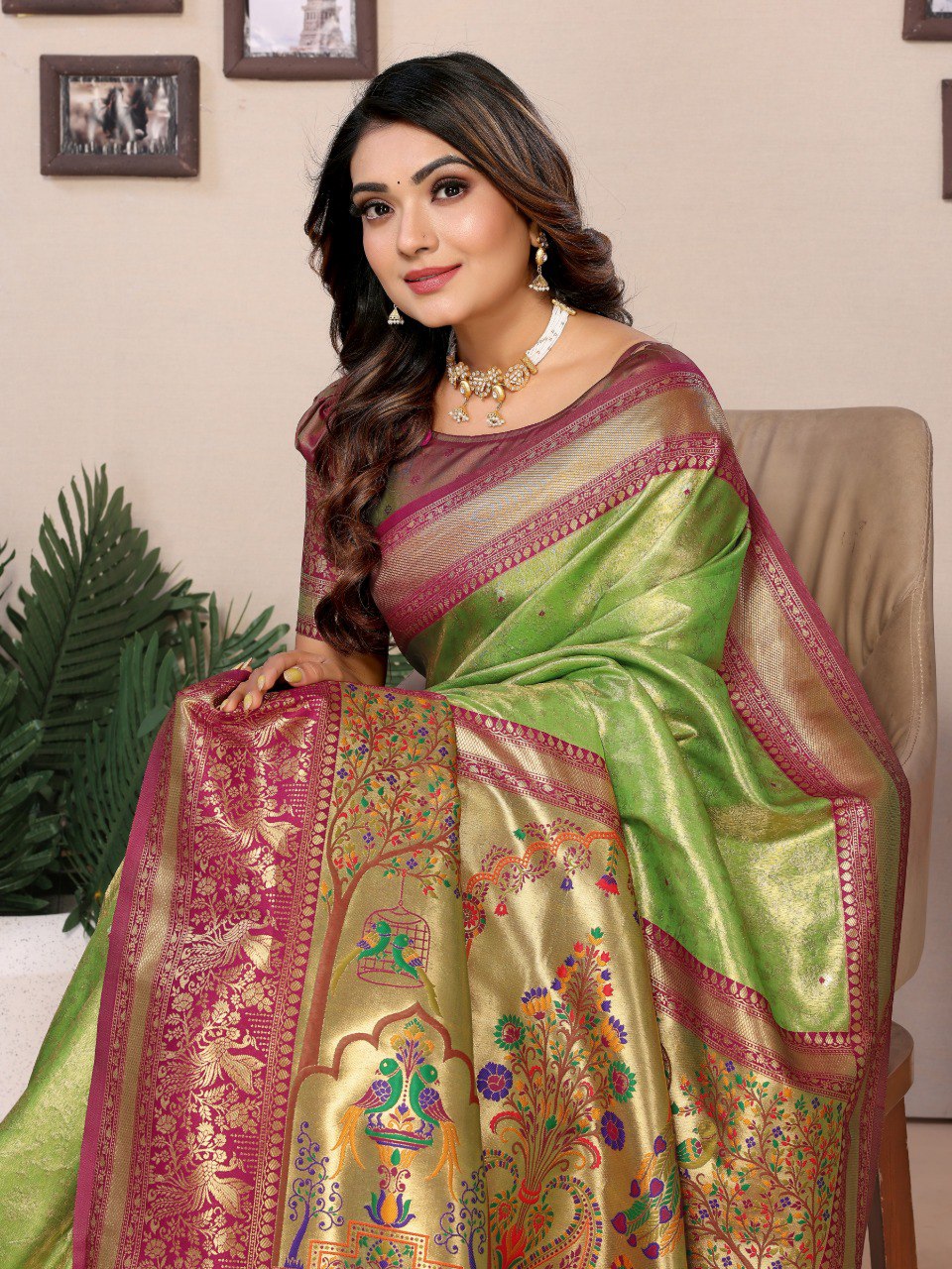 Anaita Light Green Tissue Silk With Weaving Saree With Blouse