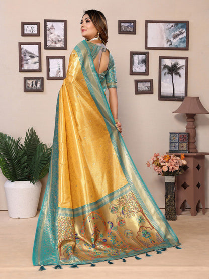 Anaita Dark Golden Tissue Silk With Weaving Saree With Blouse