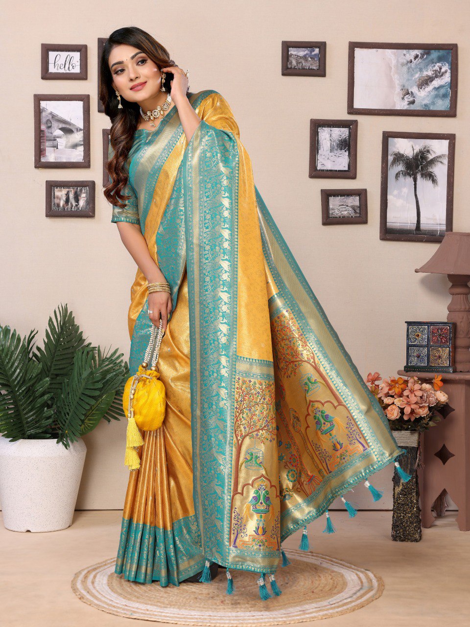 Anaita Dark Golden Tissue Silk With Weaving Saree With Blouse