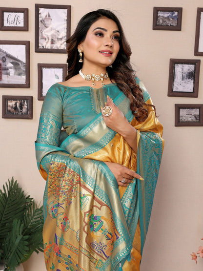 Anaita Dark Golden Tissue Silk With Weaving Saree With Blouse