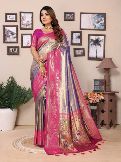 Anaita Light Blue Tissue Silk With Weaving Saree With Blouse