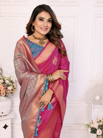 Anaita Rani Pink Silk Weaving Saree With Blouse