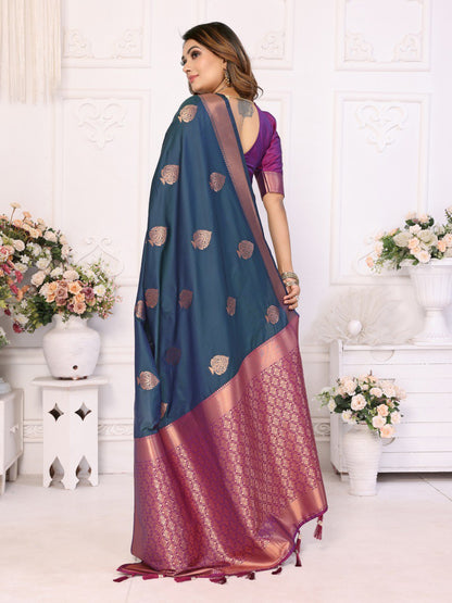 Anaita Navy Blue Silk Weaving Saree With Blouse