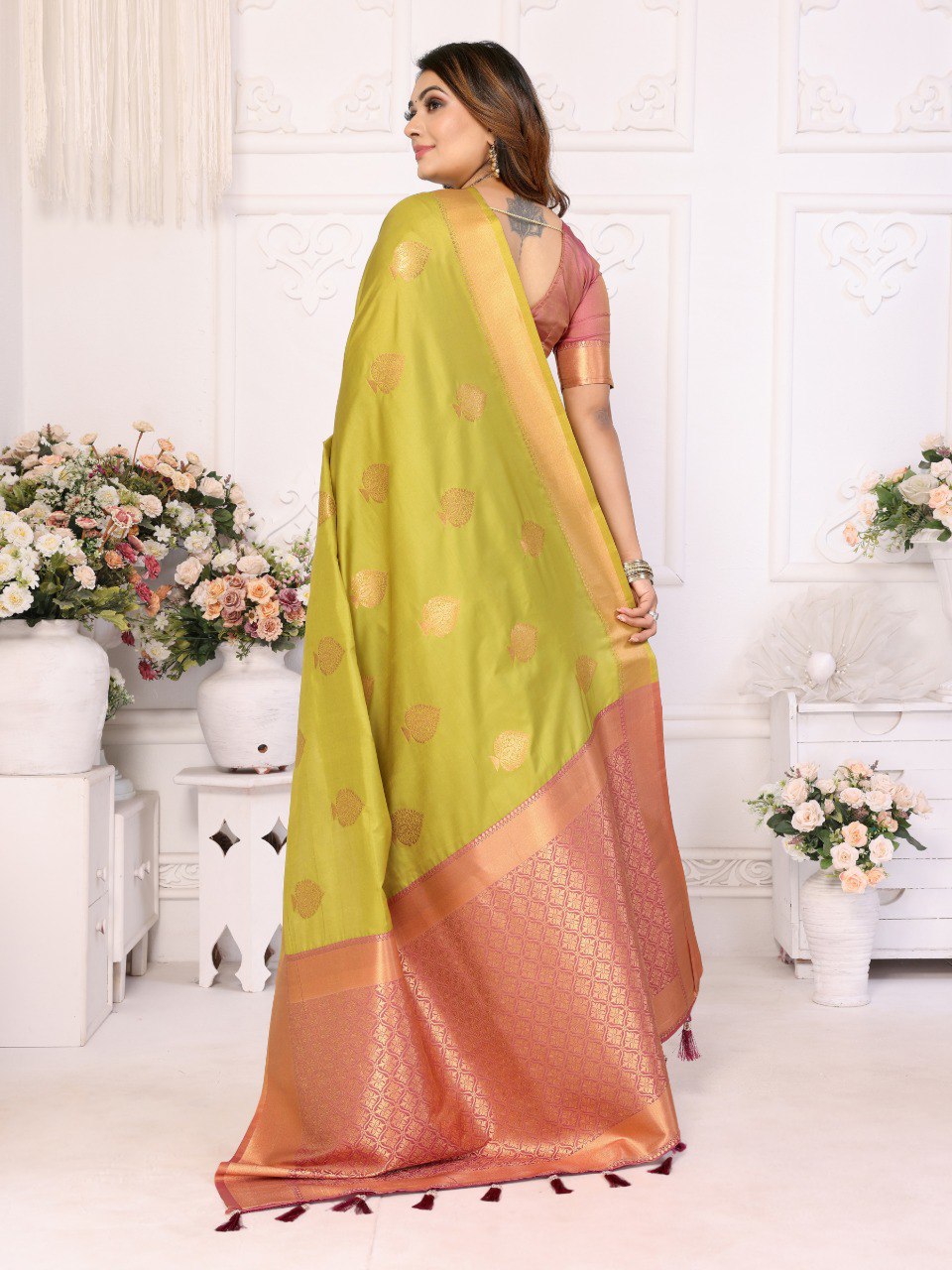 Anaita Light Green Weaving Saree With Blouse