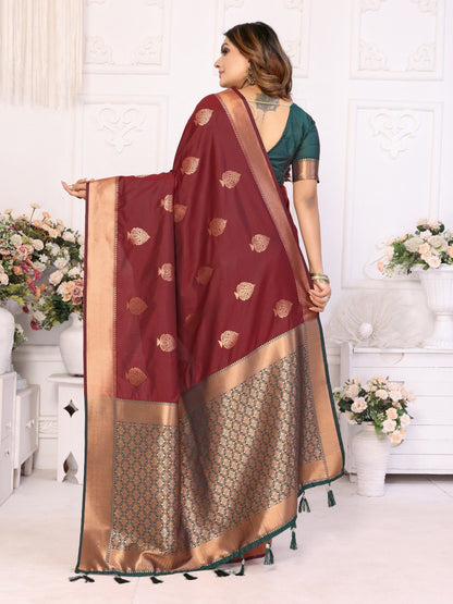 Anaita Maroon Weaving Saree With Blouse