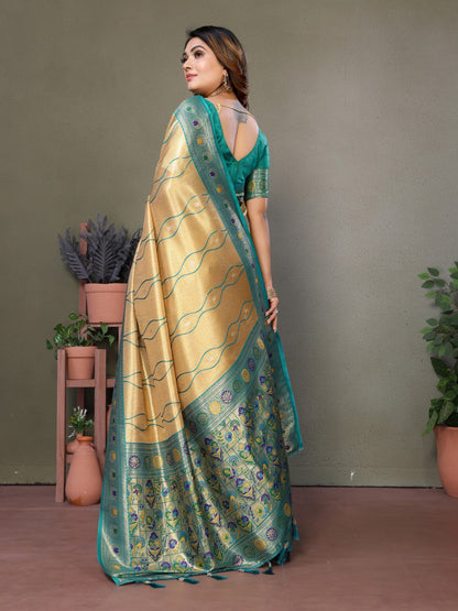Anaita Golden Tissue Silk With Weaving Saree With Blouse