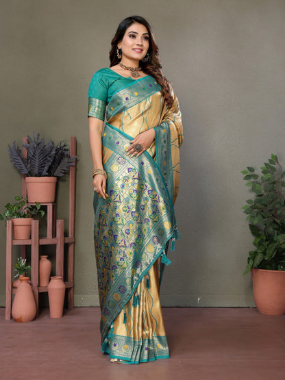 Anaita Golden Tissue Silk With Weaving Saree With Blouse