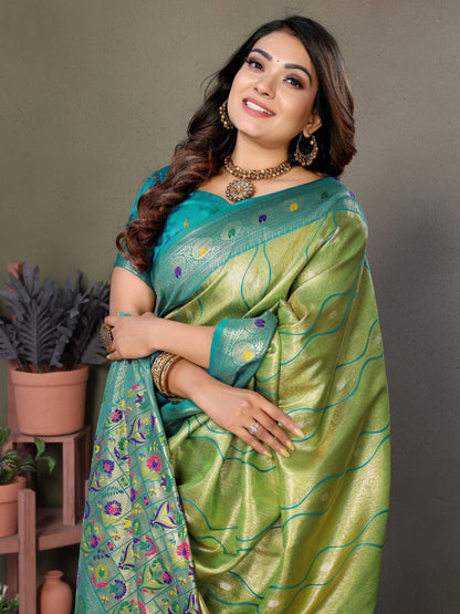 Anaita Green Tissue Silk With Weaving Saree With Blouse