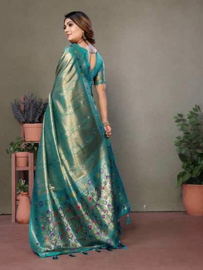 Anaita Light Green Tissue Silk With Weaving Saree With Blouse