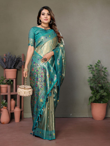 Anaita Light Green Tissue Silk With Weaving Saree With Blouse