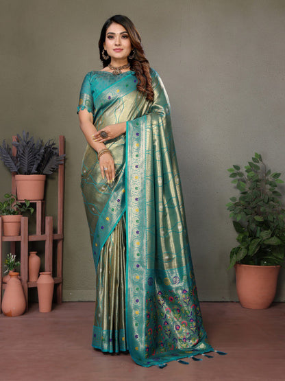 Anaita Light Green Tissue Silk With Weaving Saree With Blouse