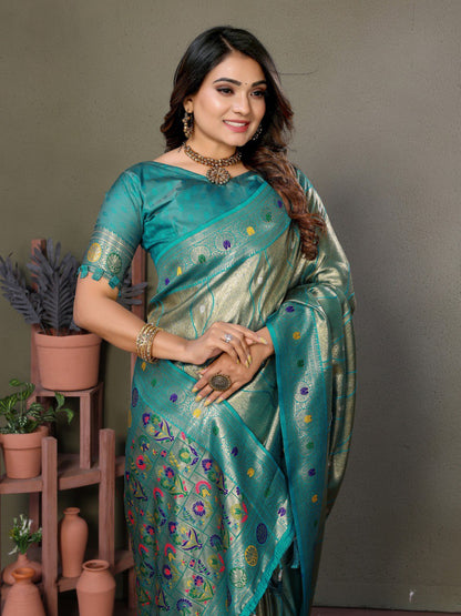 Anaita Light Green Tissue Silk With Weaving Saree With Blouse