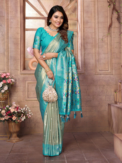 Anaita Blue Tissue Silk With Weaving Saree With Blouse