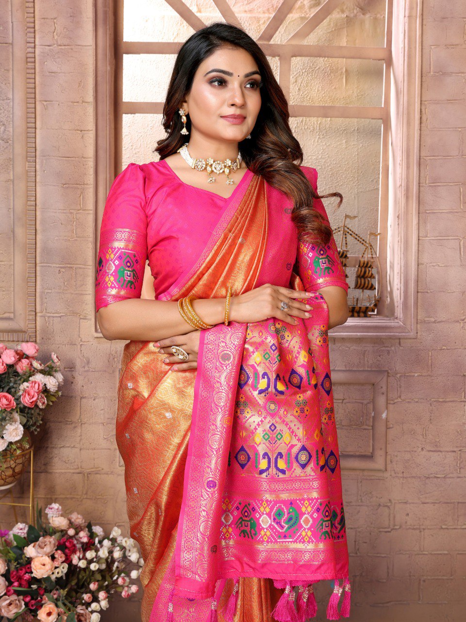 Anaita Dark Golden Tissue Silk With Weaving Saree With Blouse