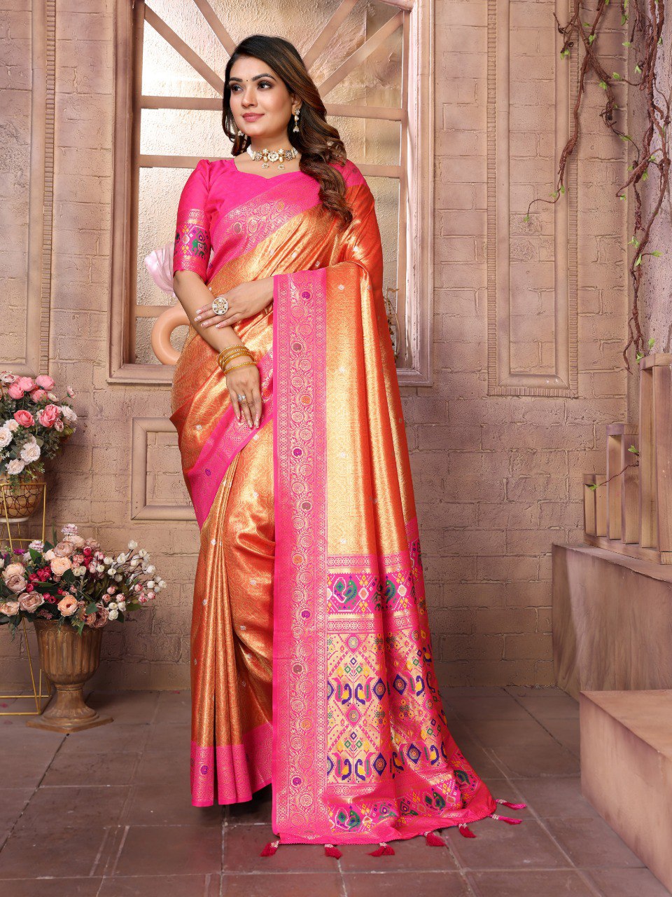 Anaita Dark Golden Tissue Silk With Weaving Saree With Blouse