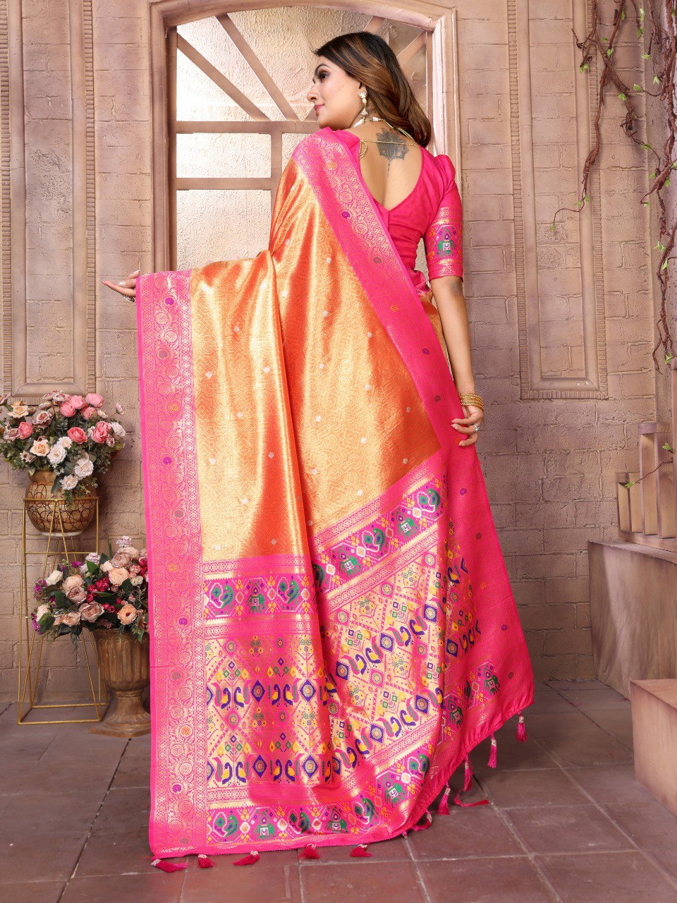 Anaita Dark Golden Tissue Silk With Weaving Saree With Blouse