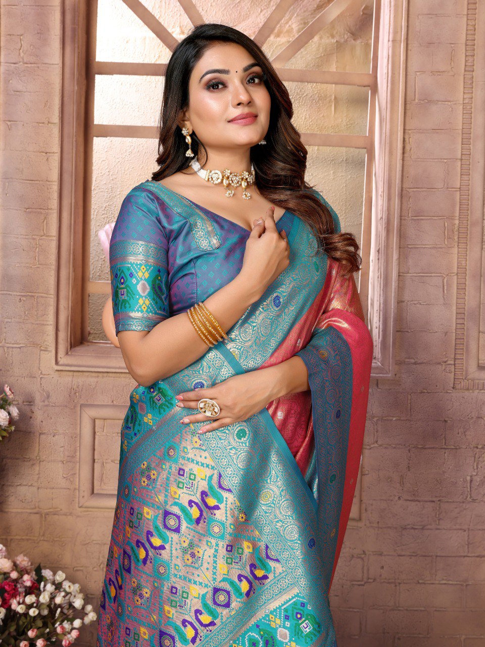 Anaita Light Red Tissue Silk With Weaving Saree With Blouse