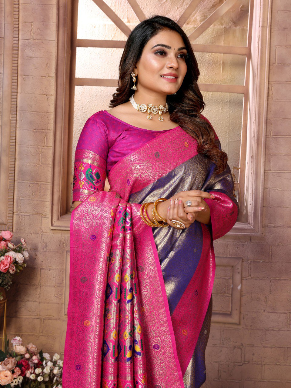 Anaita Lavender Tissue Silk With Weaving Saree With Blouse