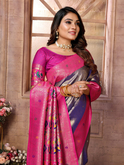 Anaita Lavender Tissue Silk With Weaving Saree With Blouse