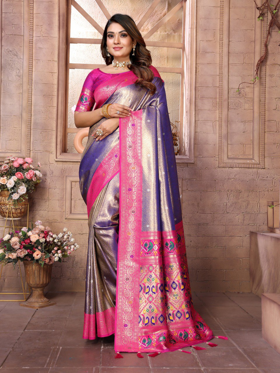 Anaita Lavender Tissue Silk With Weaving Saree With Blouse