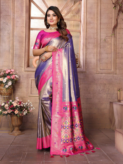 Anaita Lavender Tissue Silk With Weaving Saree With Blouse