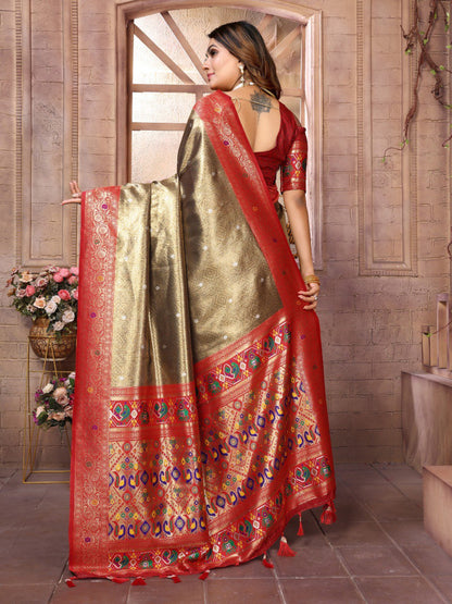 Anaita Dark Golden Tissue Silk With Weaving Saree With Blouse