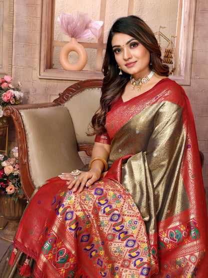 Anaita Dark Golden Tissue Silk With Weaving Saree With Blouse