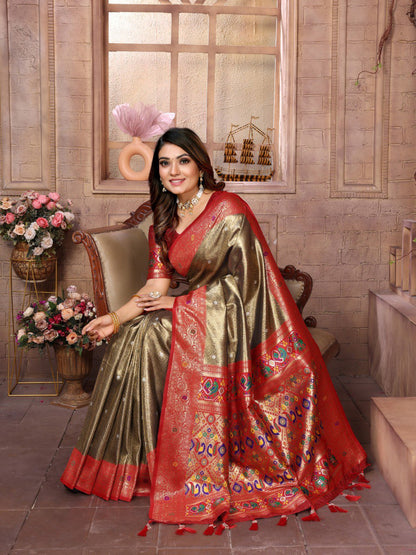 Anaita Dark Golden Tissue Silk With Weaving Saree With Blouse
