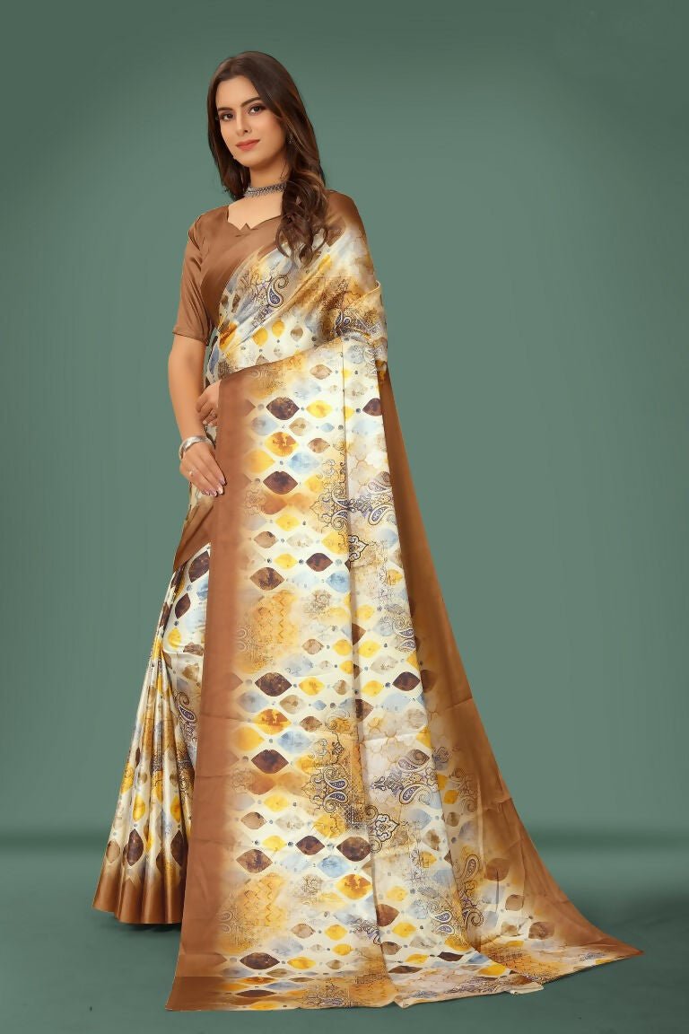 Aayaa Designer Printed Satin Saree - Multi Color