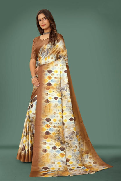 Aayaa Designer Printed Satin Saree - Multi Color