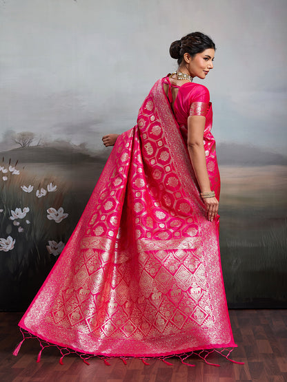 Anaita Pink Silk Blend Woven Saree With Blouse