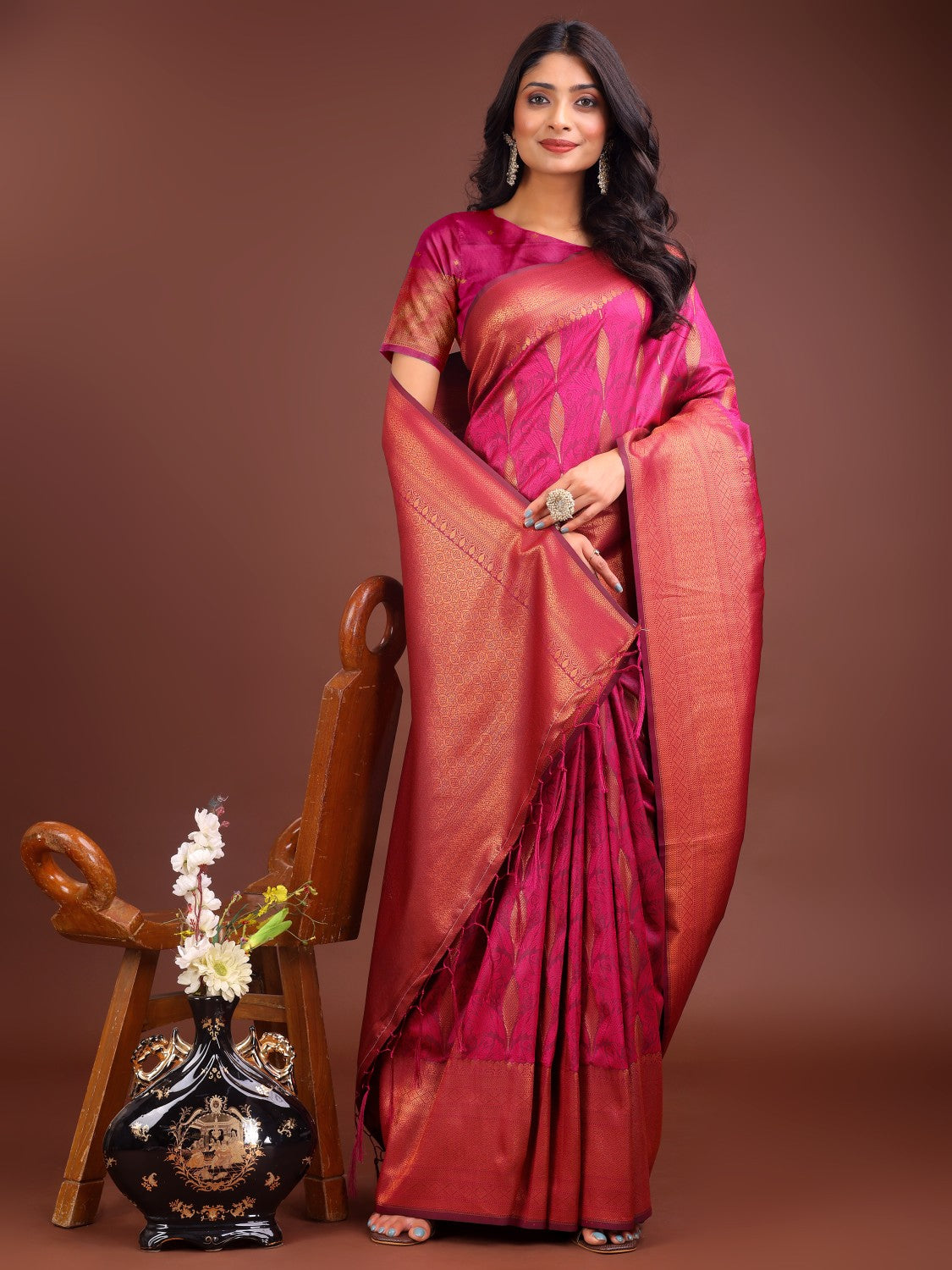 Anaita Pink Banarasi Silk Woven Saree With Blouse