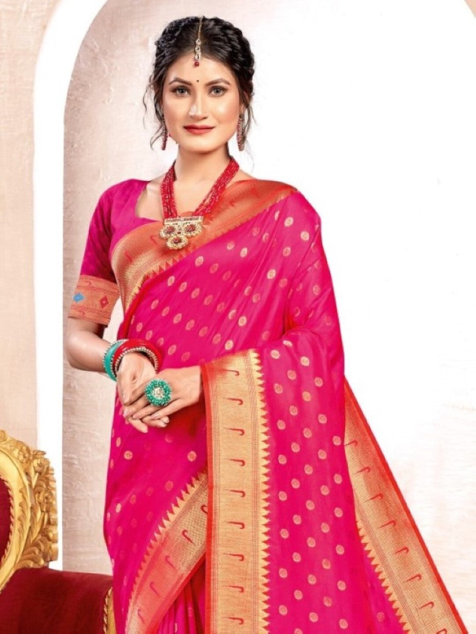 Anaita Pink Banarasi Saree With Blouse Piece