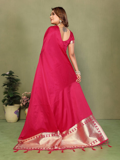 Anaita Pink Zari Weaving Work Satin Silk Saree With Blouse
