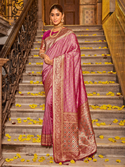 Anaita Pink Banarasi Saree With Blouse Piece