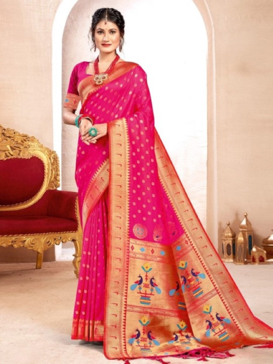 Anaita Pink Banarasi Saree With Blouse Piece
