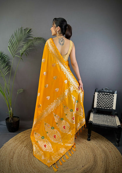 Joban Fashion Banarasi Orange Woven Soft Silk Saree