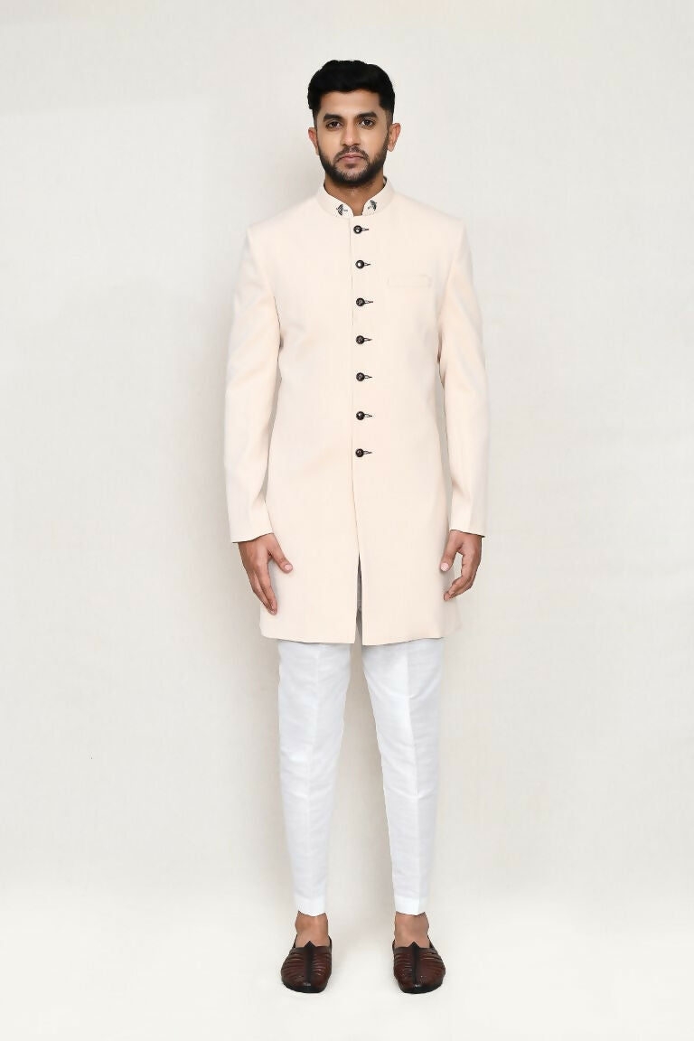 Joban Fashion Cream Colored Terry Rayon Fabric Indo Western With Straight Fit Pant