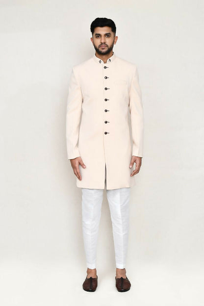 Joban Fashion Cream Colored Terry Rayon Fabric Indo Western With Straight Fit Pant