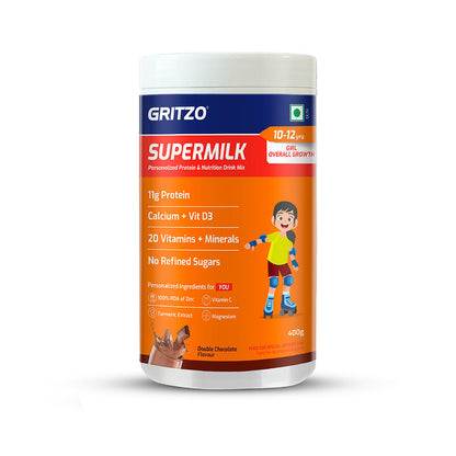 Gritzo SuperMilk Overall Growth (10-12y Girls), Zero Refined Sugar, 21 Vitamins & Minerals