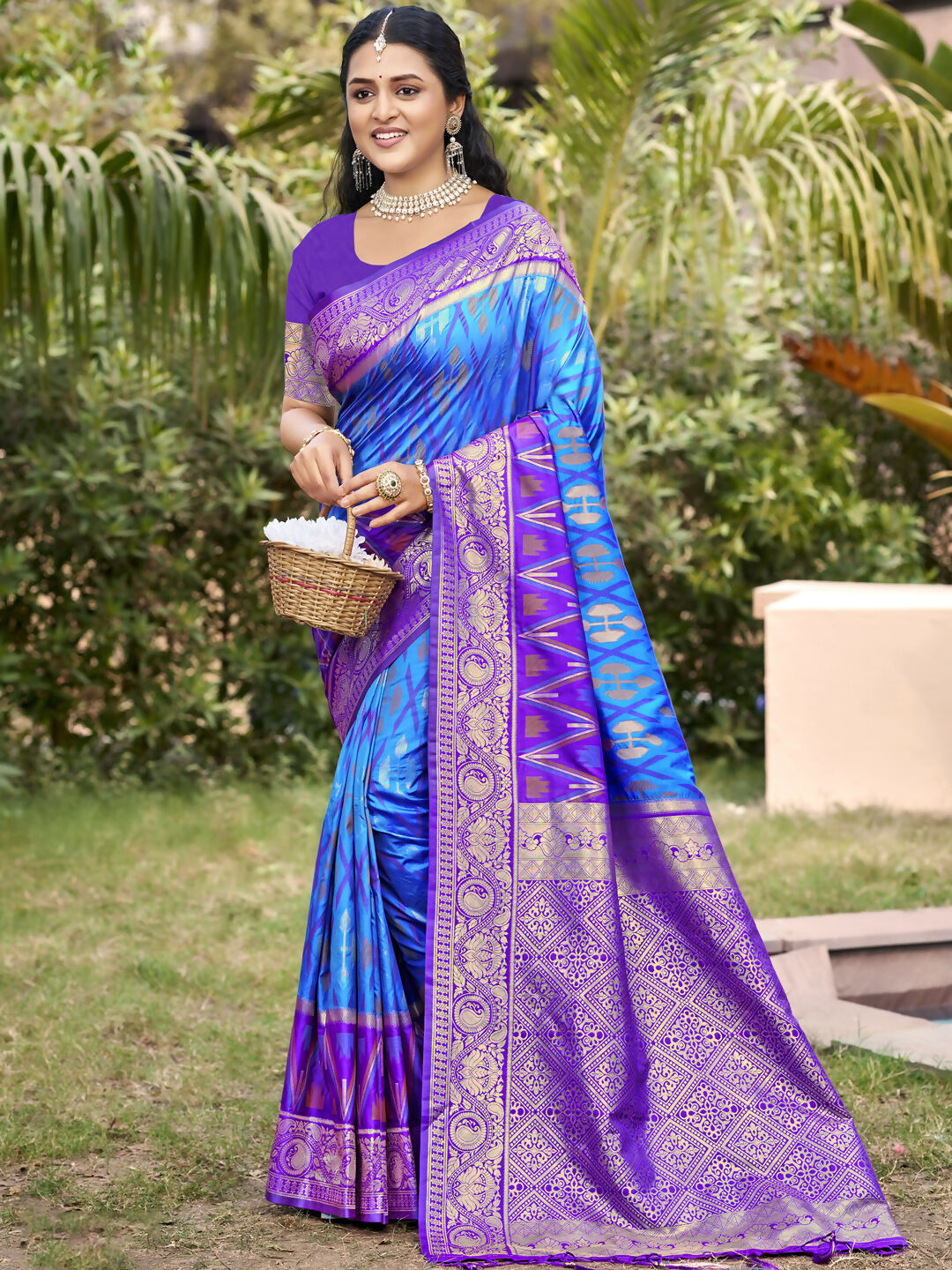 Shree Shyam Fashion Sky Blue Pochampally Silk Saree
