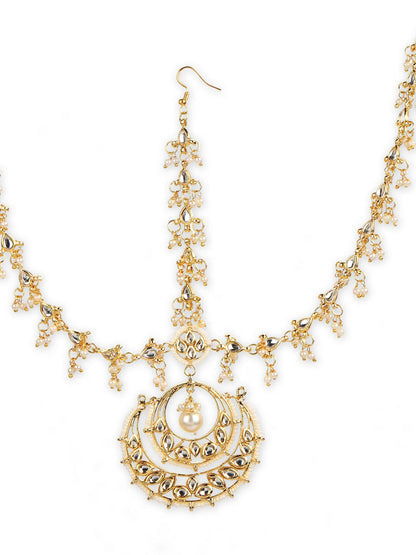 Women's Gold-Polished Kundan Mathapatti Head Jewellery - Ruby Raang