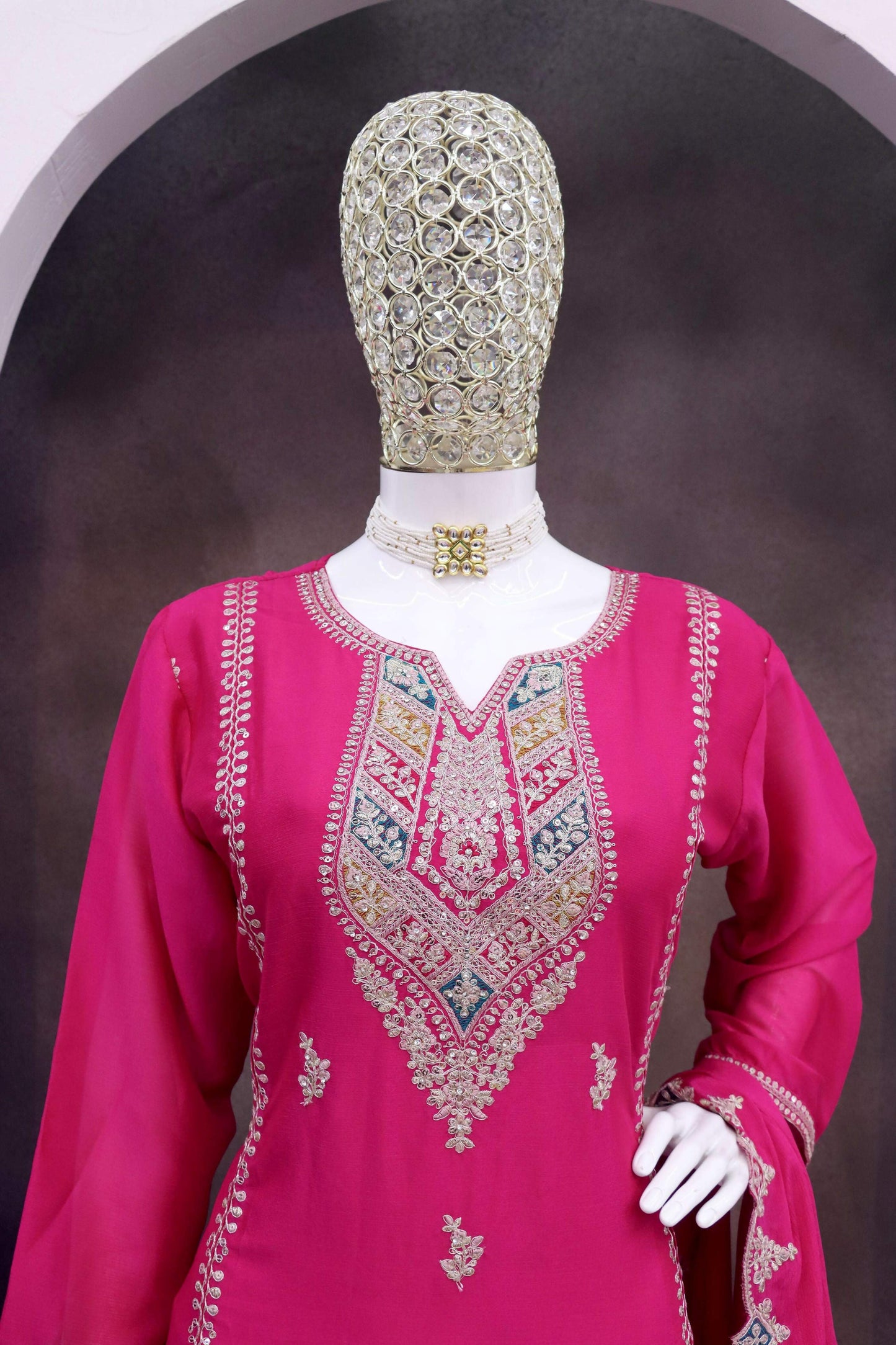 Anaita Rani Pink Heavy Chinon Readymade Suit with Embroidery & Sequence Work