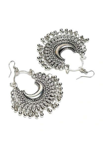 Mominos Fashion Johar Kamal Oxidised Silver-Plated Chandbali Earrings