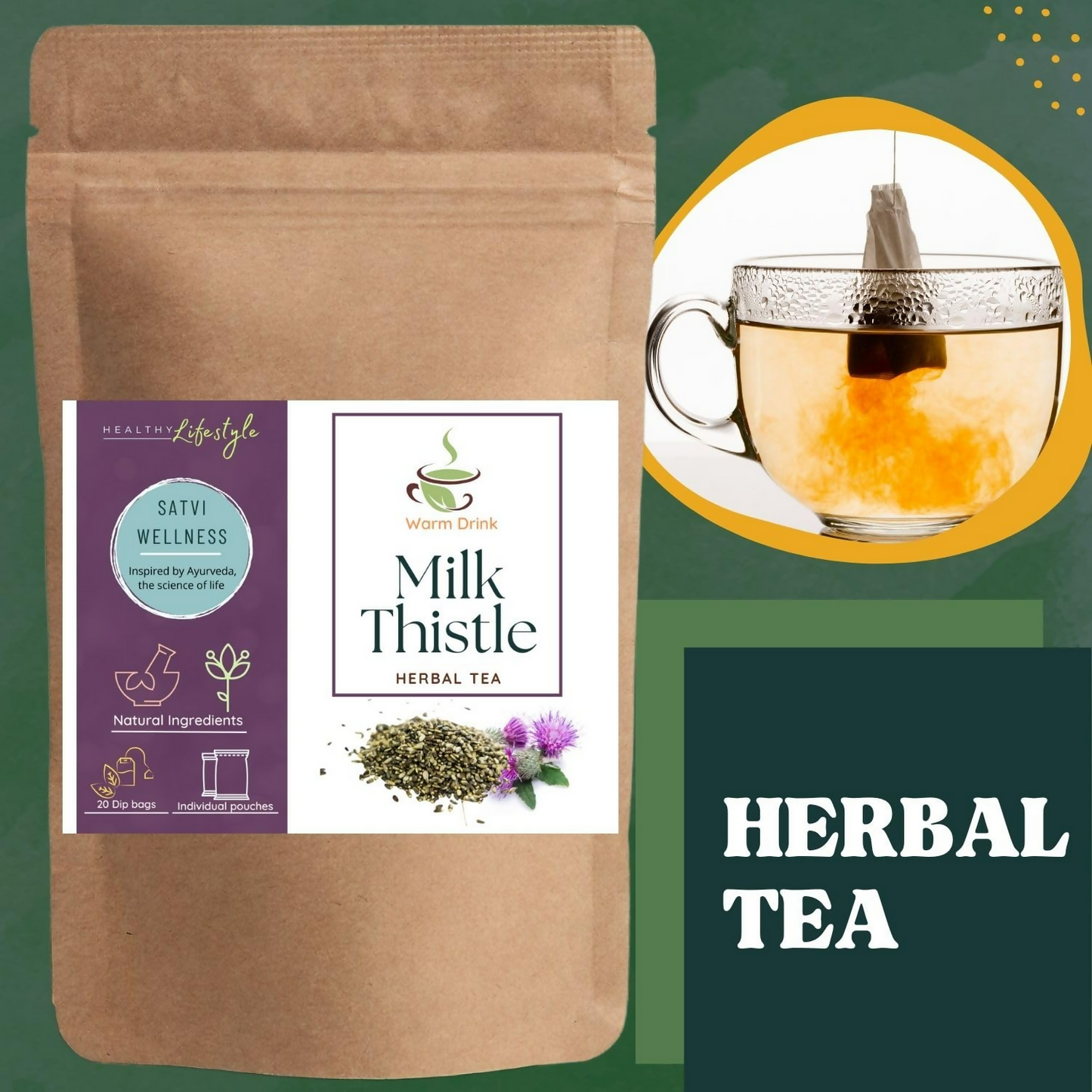 Satvi Wellness Milk Thistle Seed Tea Bags | Herbal Tea