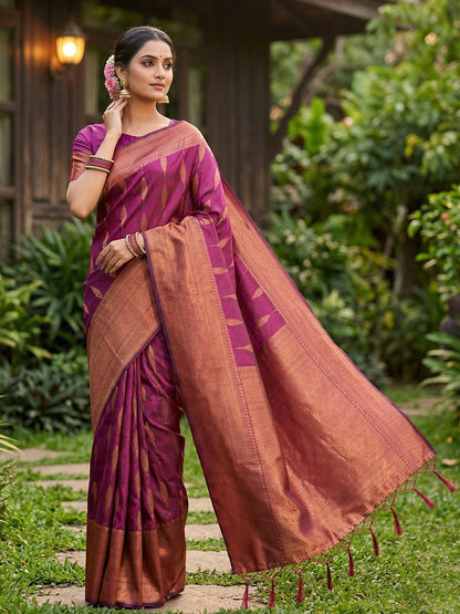Anaita Purple Silk Blend Woven Saree With Blouse