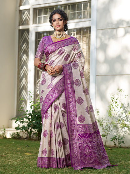 Anaita Purple Silk Blend Woven Saree With Blouse
