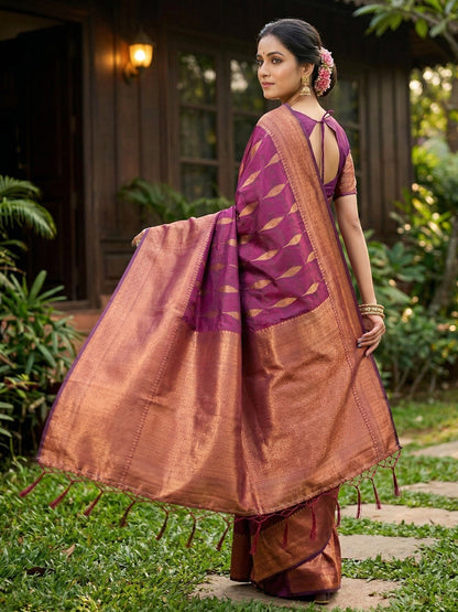 Anaita Purple Silk Blend Woven Saree With Blouse